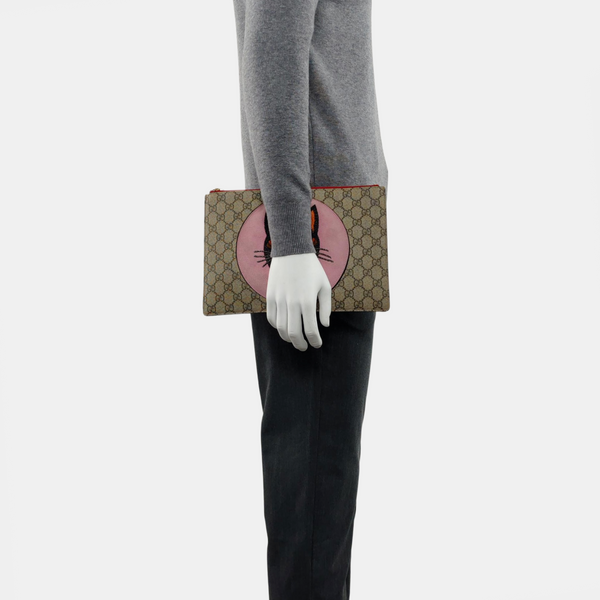 Coated Canvas Clutch Brown