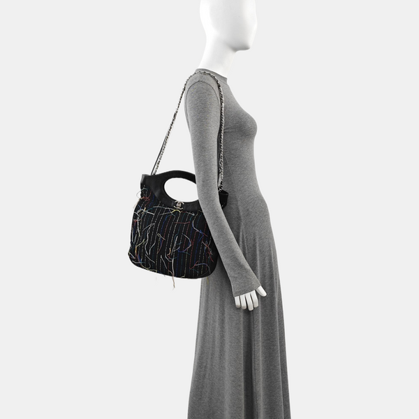 Quilted Fabric Shoulder Bag Black