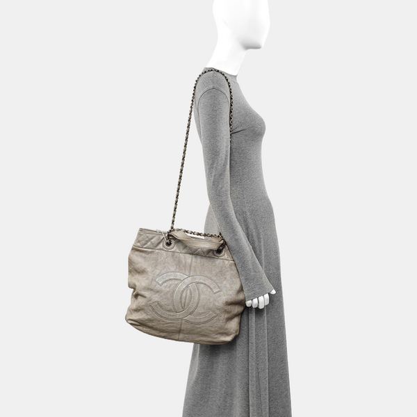 Quilted Calfskin Tote Bag Gray