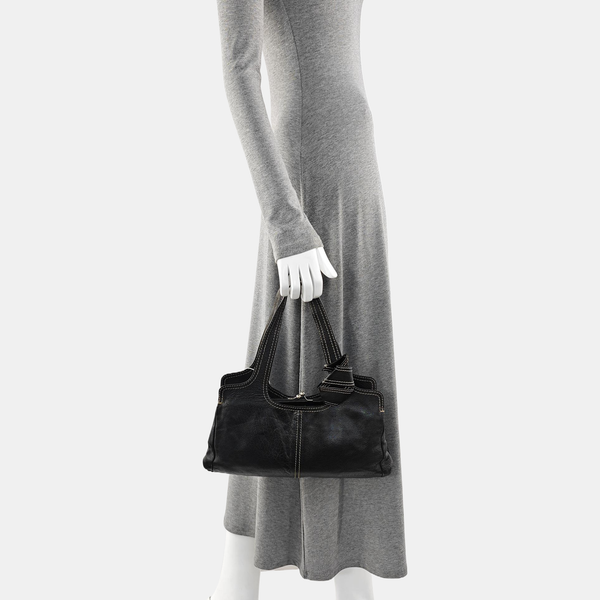 Quilted Calfskin Top Handle Bag Black