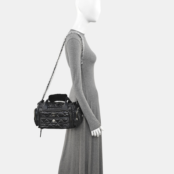 Quilted Nylon Shoulder Bag Gray