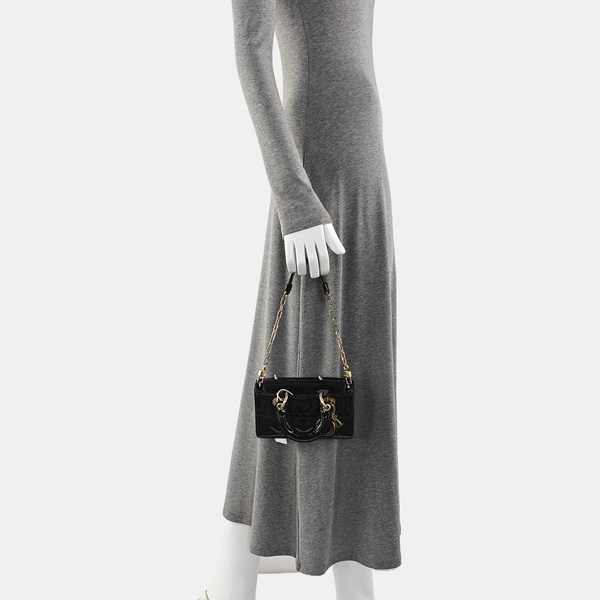 Lady Dior Super Mini Cannage Patent Leather Black
