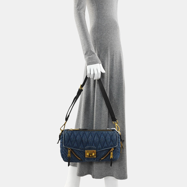 Quilted Denim Shoulder Bag Blue