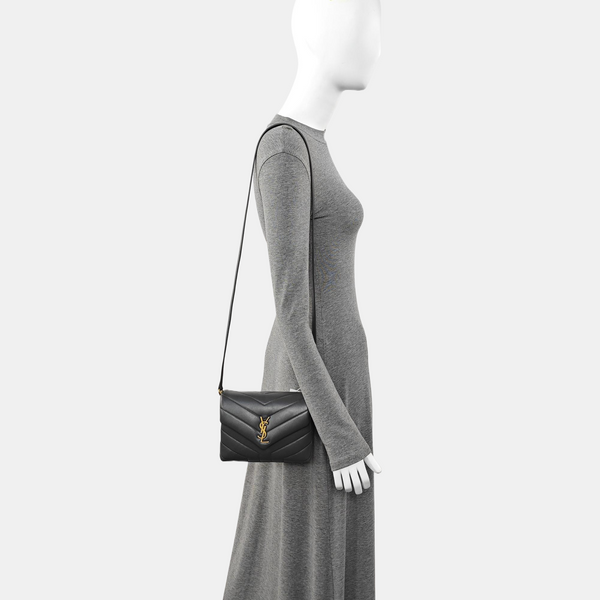 Chevron Calfskin Shoulder Bag Gray