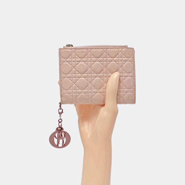 Lady Dior Cannage Patent Leather Pink Wallet