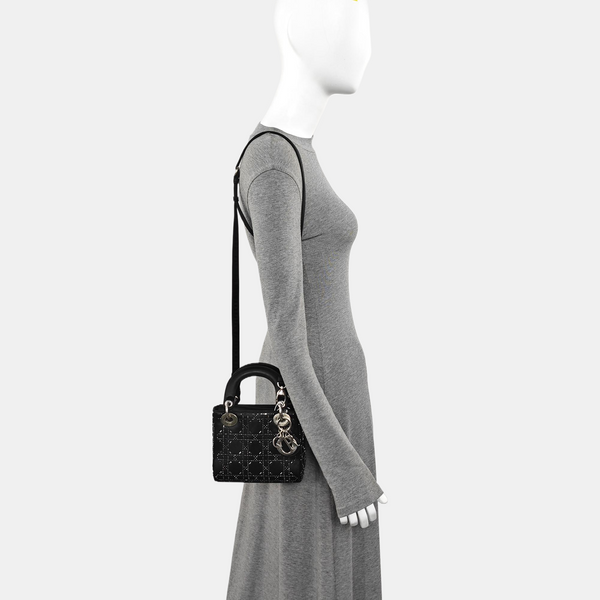Lady Dior Mini Cannage Silk Satin Black