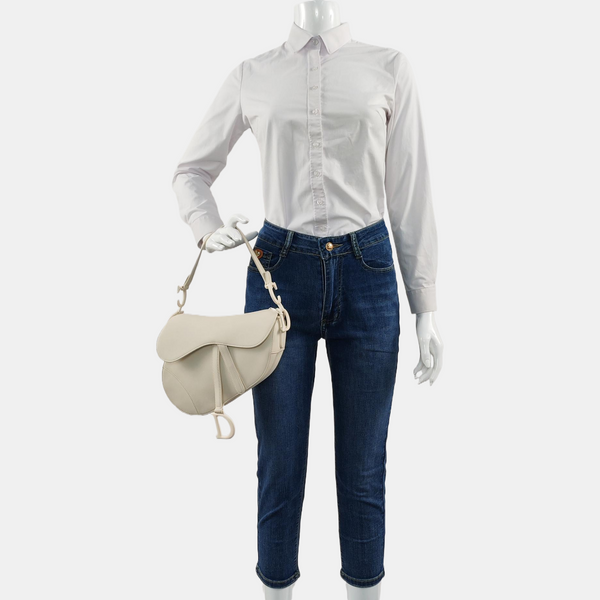 Saddle Small Calfskin White