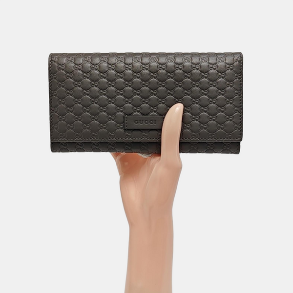 Microguccissima Monogram Calfskin Gray Wallet