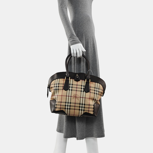 Coated Canvas Top Handle Bag Beige