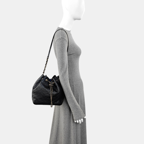 DRAWSTRING Quilted Calfskin Black