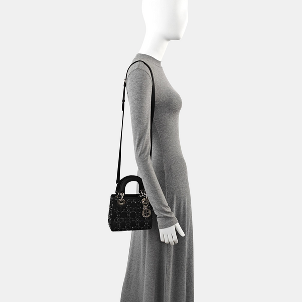 Authenticated pre-owned Lady Dior Mini Silk Satin Black - Tote Bag at Looply
