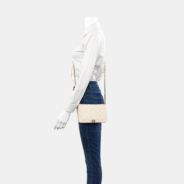 BOY CHANEL Quilted Grained Calfskin White
