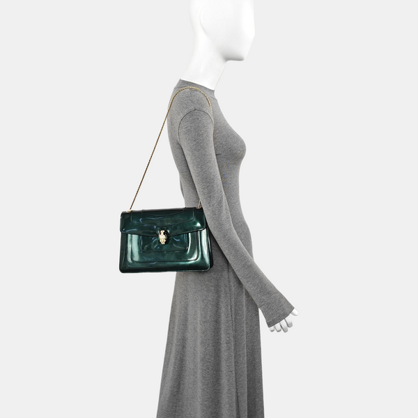 SERPENTI FOREVER Quilted Patent Leather Green
