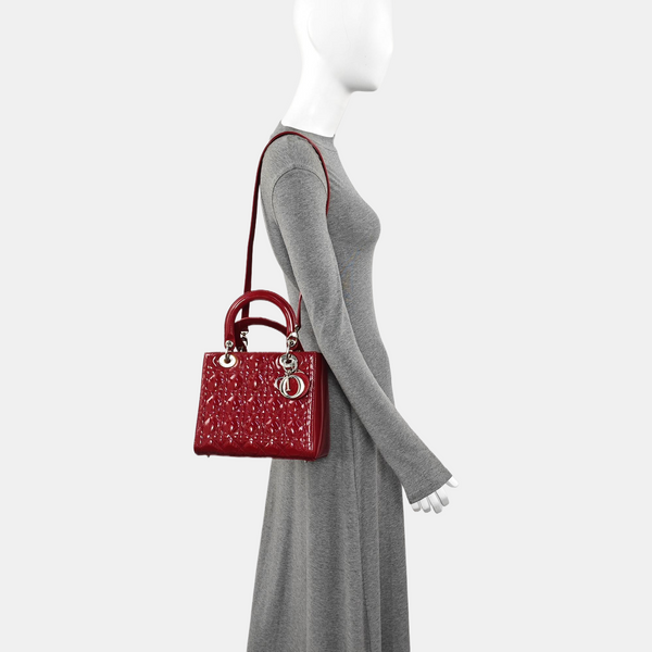 Lady Dior Medium Cannage Patent Leather Red