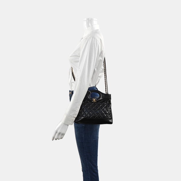 CHANEL 31 Mini Quilted Waxed Cafskin Black