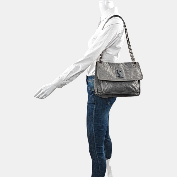 NIKI Medium Chevron Calfskin Gray