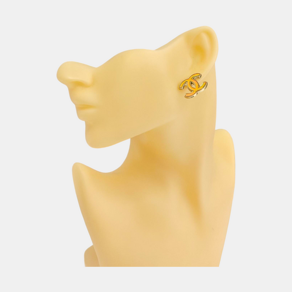 CC Logo Metal Gold Stud Earrings
