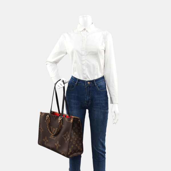 Authenticated pre-owned ONTHEGO MM Monogram Coated Canvas Brown - Tote Bag at Looply