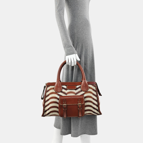 Fabric Top Handle Bag Brown