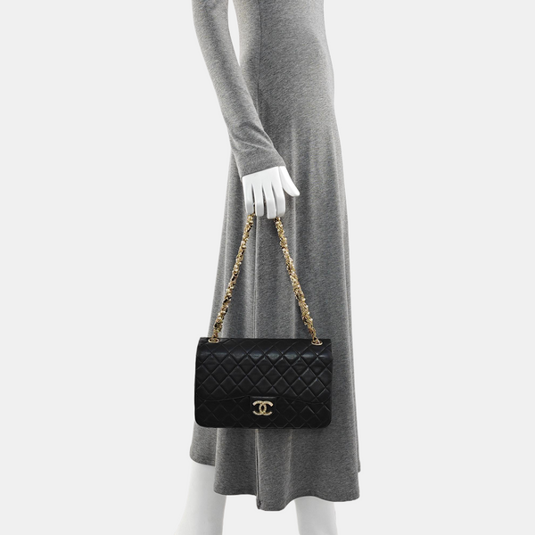 Quilted Lambskin Top Handle Bag Black