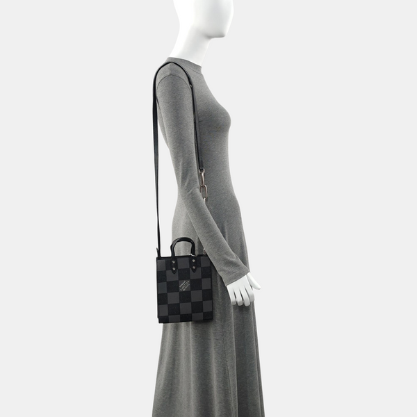SAC PLAT Extra Small Damier Graphite Calfskin Gray