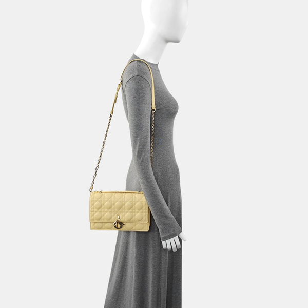 Authenticated pre-owned Lady Dior Quilted Lambskin Yellow - Shoulder Bag at Looply