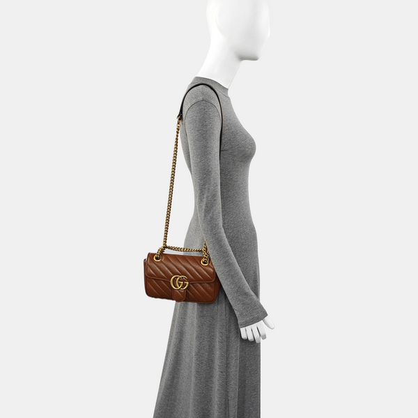 GG Marmont Small Quilted Calfskin Brown