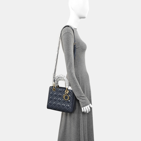 Lady Dior Medium Cannage Patent Leather Blue