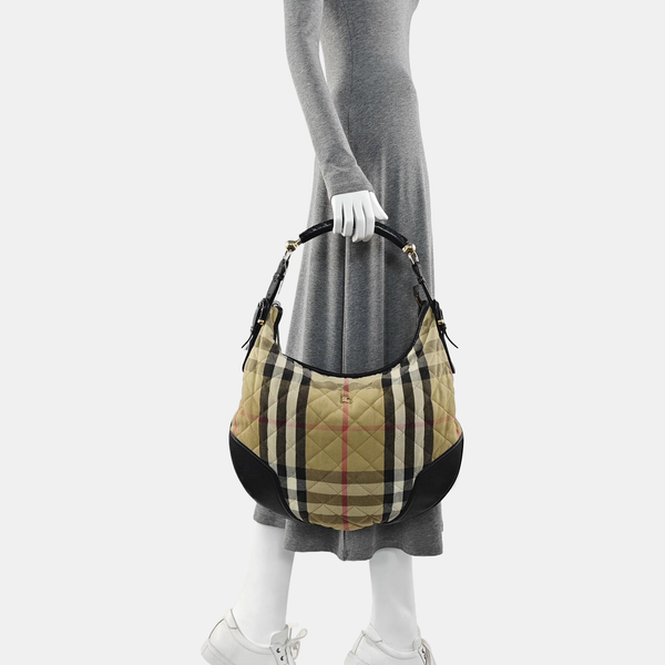 Quilted Canvas Top Handle Bag Beige