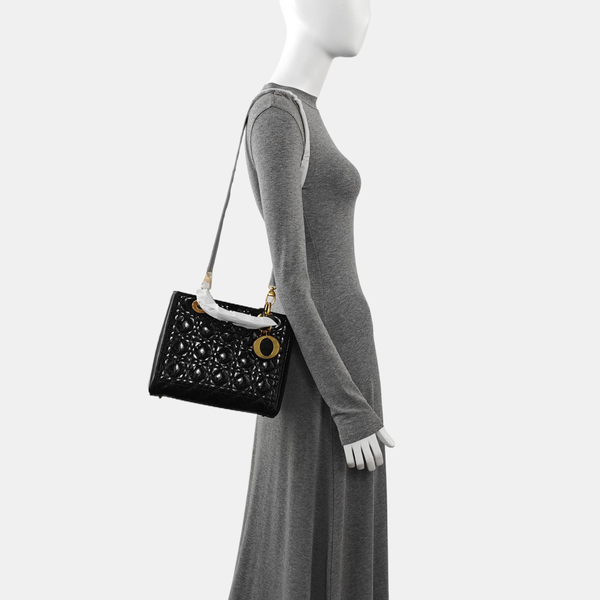 Lady Dior Medium Cannage Patent Leather Black