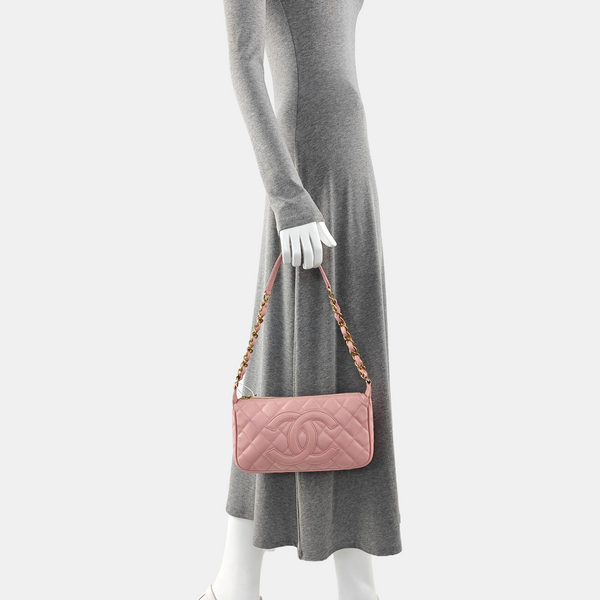 Quilted Grained Calfskin Top Handle Bag Pink