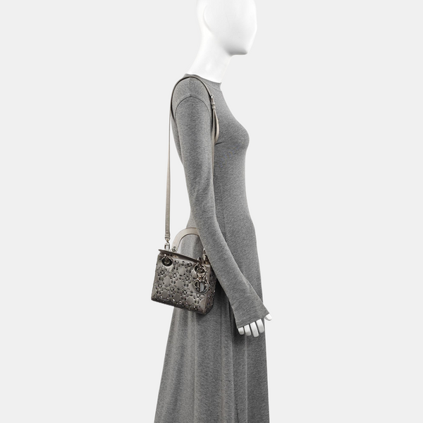 Lady Dior Mini Cannage Silk Satin Gray