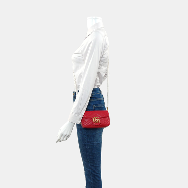 Authenticated pre-owned GG Marmont Mini Quilted Calfskin Red - Shoulder Bag at Looply