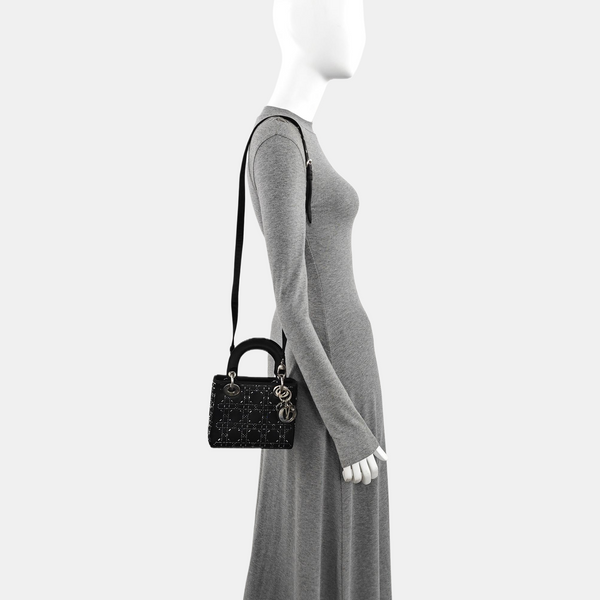 Lady Dior Mini Cannage Silk Satin Black