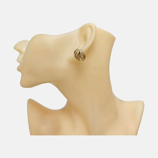 Twist Round Metal Gold Clip On Earrings