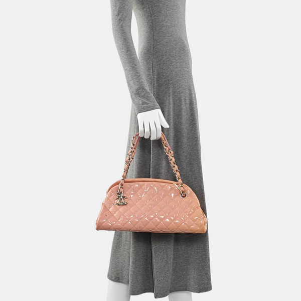 Authenticated pre-owned JUST MADEMOISELLE Quilted Patent Leather Pink - Top Handle Bag at Looply