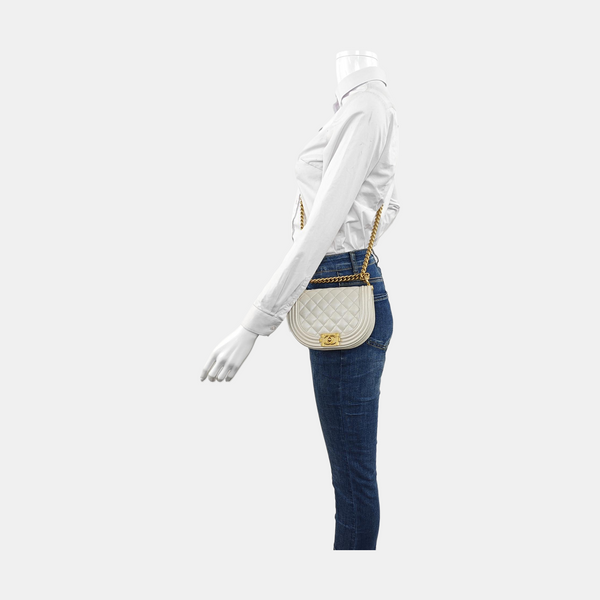 BOY CHANEL Mini Quilted Grained Calfskin White