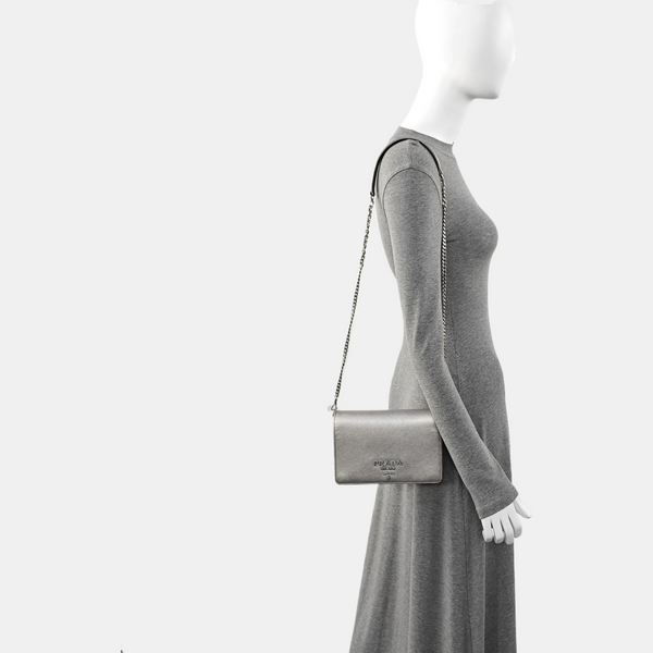 Saffiano Calfskin Shoulder Bag Silver