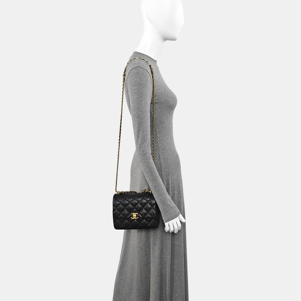 Quilted Grained Calfskin Crossbody Bag Black