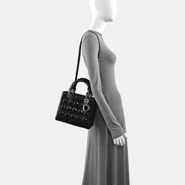 Lady Dior Medium Cannage Patent Leather Black