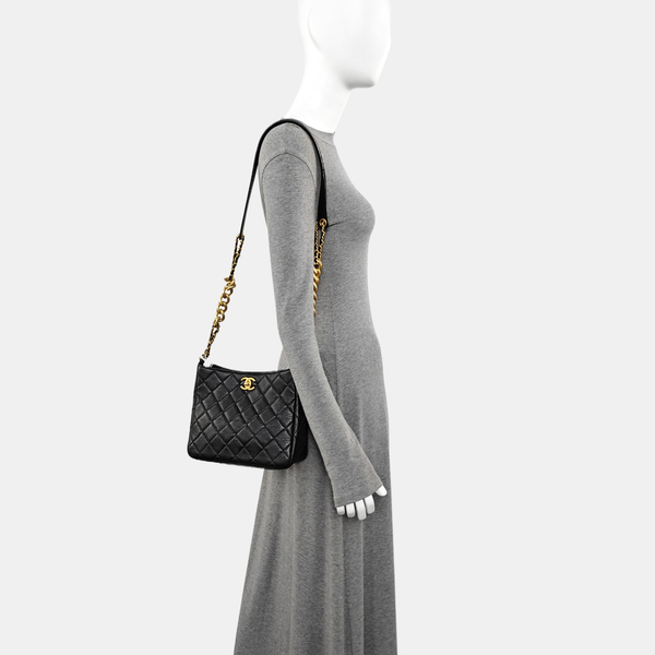 Quilted Lambskin Shoulder Bag Black