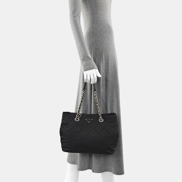Quilted Nylon Tote Bag Black