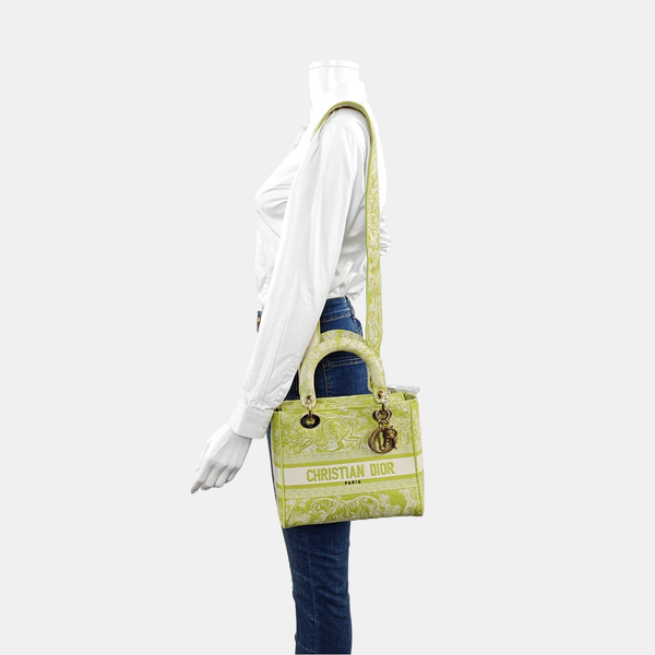 Authenticated pre-owned Lady D-Lite Medium Fabric Green - Tote Bag at Looply