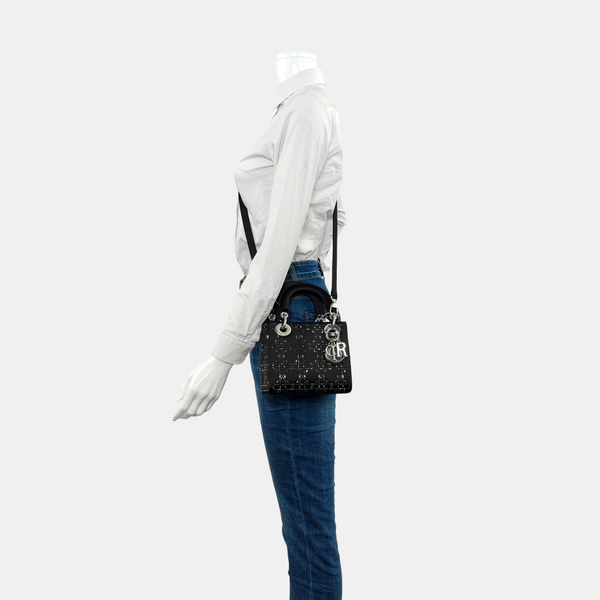 Authenticated pre-owned Lady Dior Mini Cannage Silk Satin Black - Tote Bag at Looply
