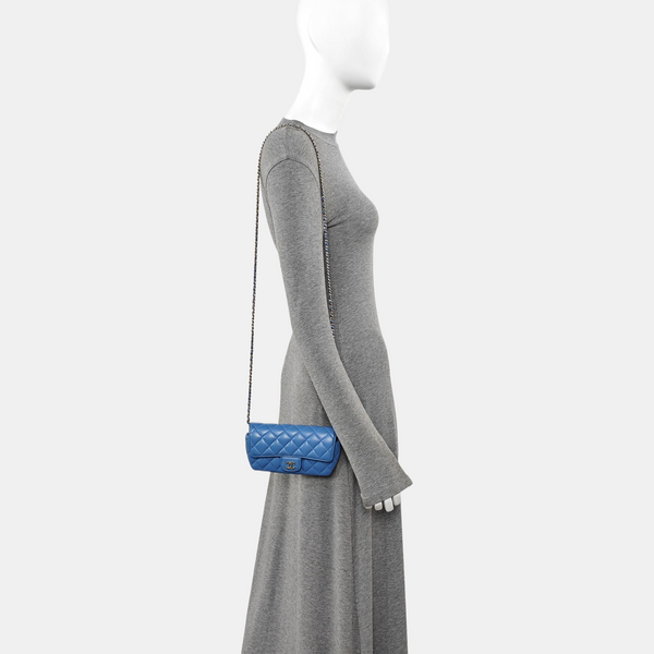Quilted Grained Calfskin Shoulder Bag Blue