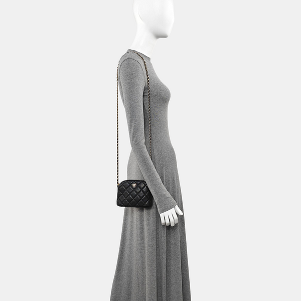 Quilted Grained Calfskin Shoulder Bag Black