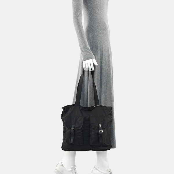 Nylon Top Handle Bag Black