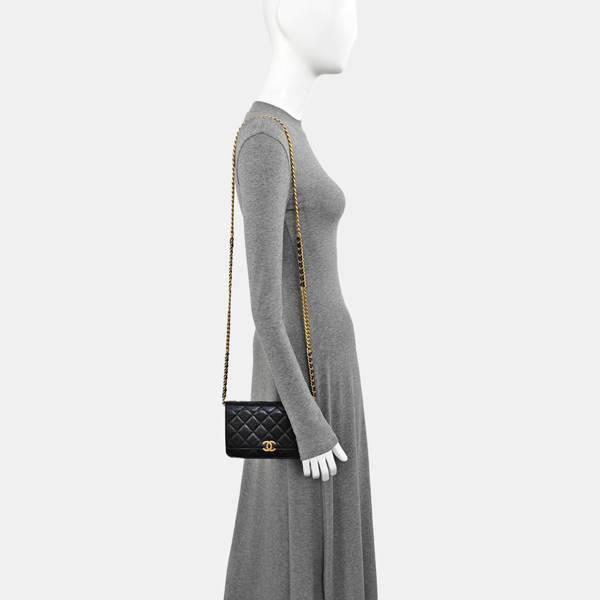 Quilted Grained Calfskin Shoulder Bag Black