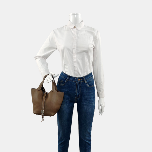 Authenticated pre-owned Picotin Lock 18 Clemence Gray - Bucket Bag at Looply