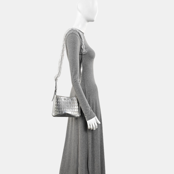 Calfskin Shoulder Bag Small Silver